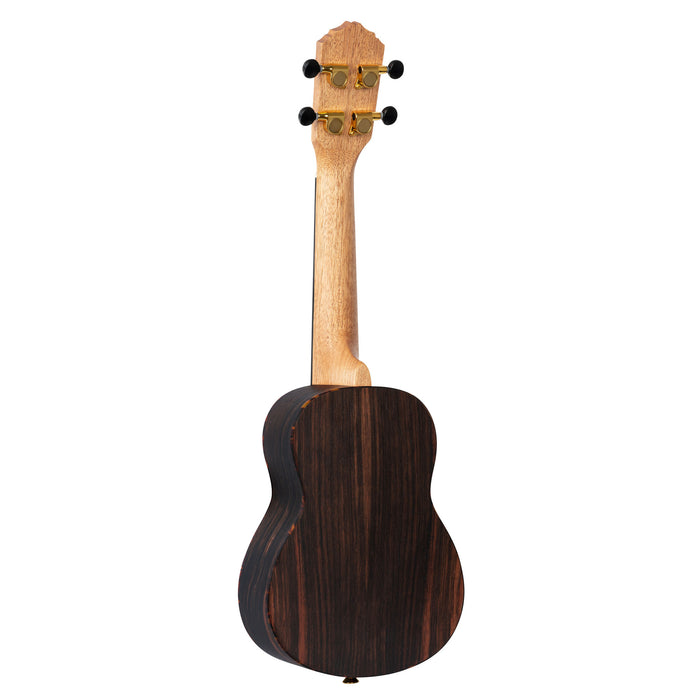 RUEB-SO, modèle Soprano, table ébène, fond & éclisses ébène, touche & chevalet noyer, housse deluxe, satiné pores ouverts