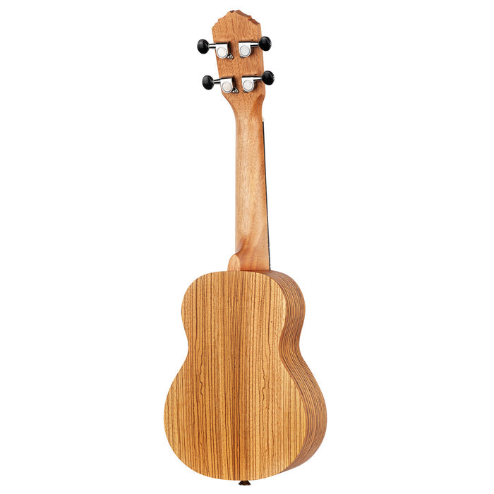 RFU10Z, modèle Soprano, table zebrawood, fond & éclisses zebrawood, manche acajou, housse, naturel satiné