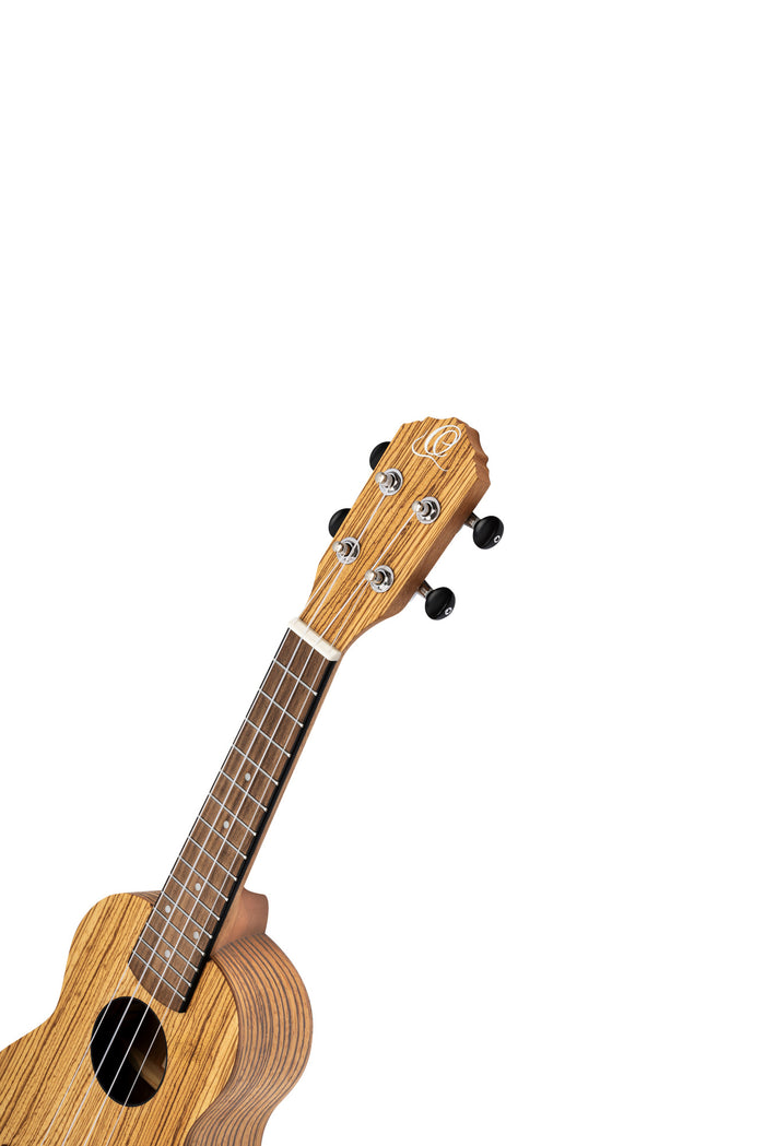 RFU10Z, modèle Soprano, table zebrawood, fond & éclisses zebrawood, manche acajou, housse, naturel satiné