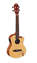 RU5CETE, modèle Ténor pan coupé, EQ MagusUke, table épicéa avec motif, f/e sapele, manche acajou, naturel satiné