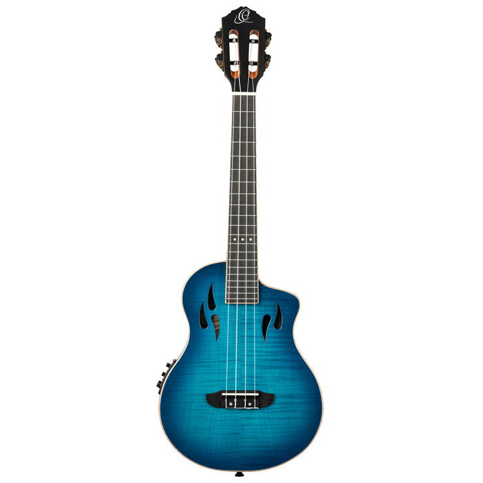 RTPX-U-FMA, modèle Tourplayer Ténor, pan coupé, EQ Magus X/U, table érable flammé, f/e okoumé, manche acajou, housse, bleu
