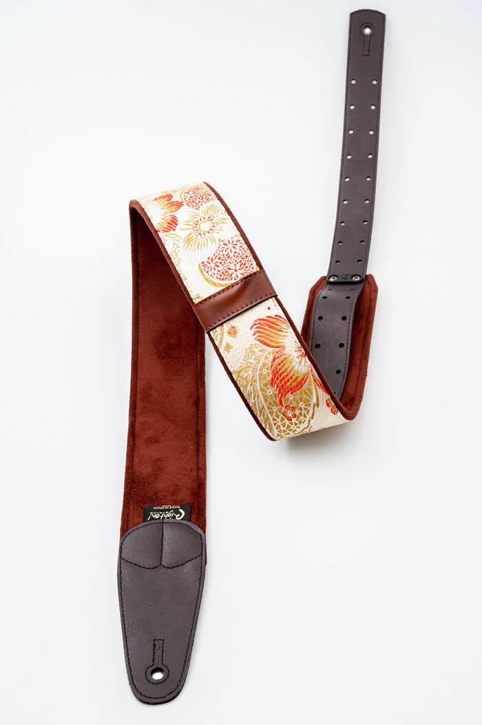 Courroie modèle HOKKAIDO, extérieur synthétique, largeur 6 cm, longueur 100 à 150 cm, porte-médiators intégré, beige