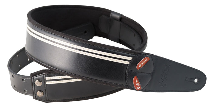 Courroie modèle RACE, extérieur synthétique, largeur 6 cm, longueur 100 à 145 cm, porte-médiators intégré, noir