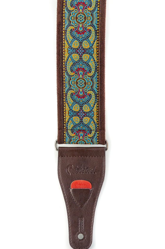 Courroie modèle ROSEKILDE II, tissu Jacquard, largeur 6 cm, longueur 90 à 150 cm, porte-médiators intégré, turquoise
