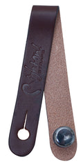Attache-courroie, cuir, pour guitare ou basse acoustique, se place sous les cordes juste avant le sillet de tête, brun