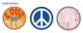 Set de 3 badges, motif Love & Peace