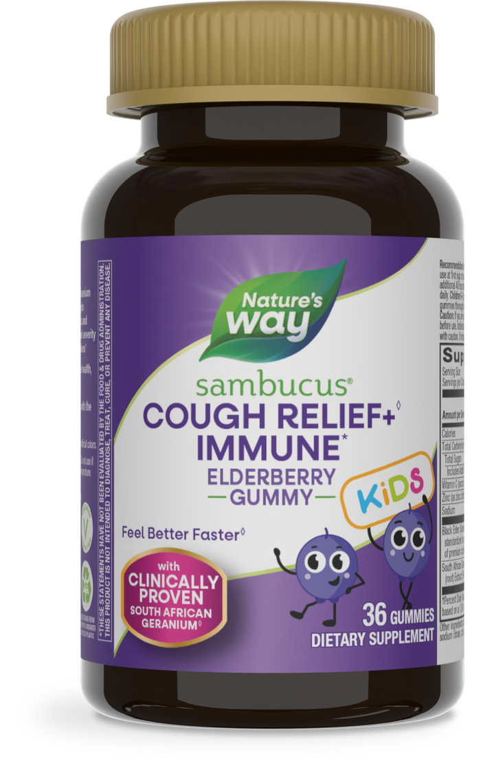 <{%PRIMARY_13676%}>Nature's Way® | Sambucus Kids Cough Relief +♢ Immune* Elderberry Gummies, 36 gummies, Elderberry