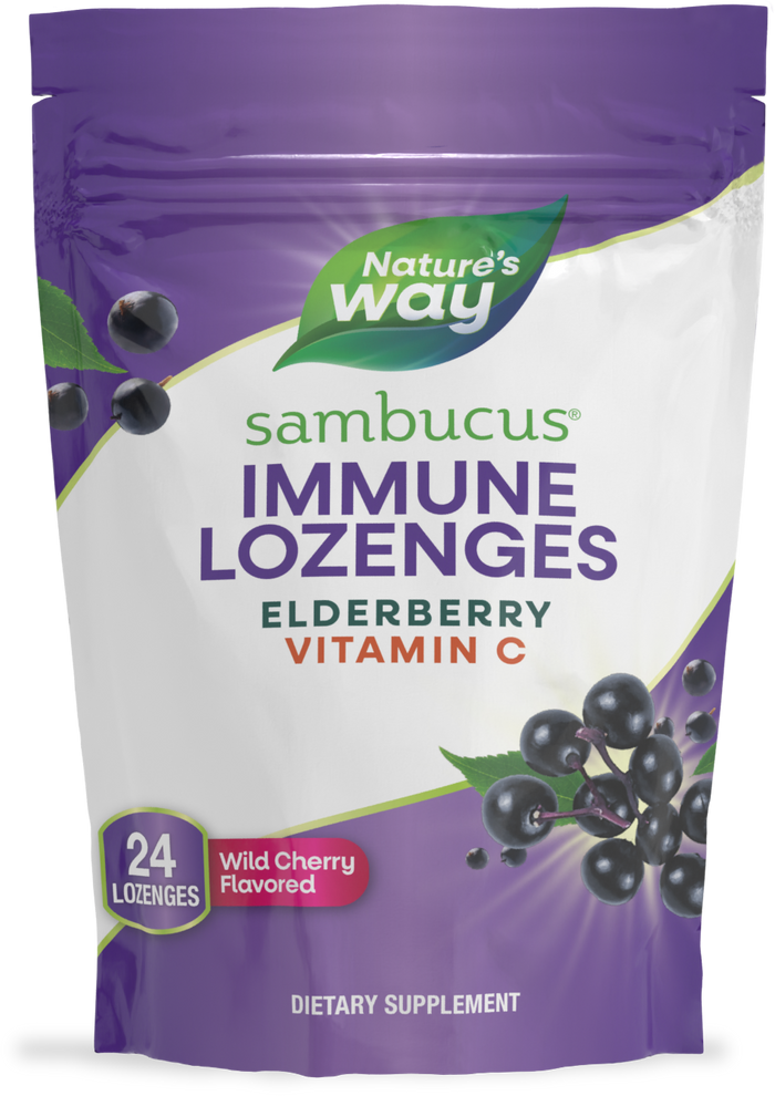 <{%PRIMARY_12709E%}>Nature's Way® | Sambucus Vitamin C Lozenges, 24 lozenges, Wild Cherry
