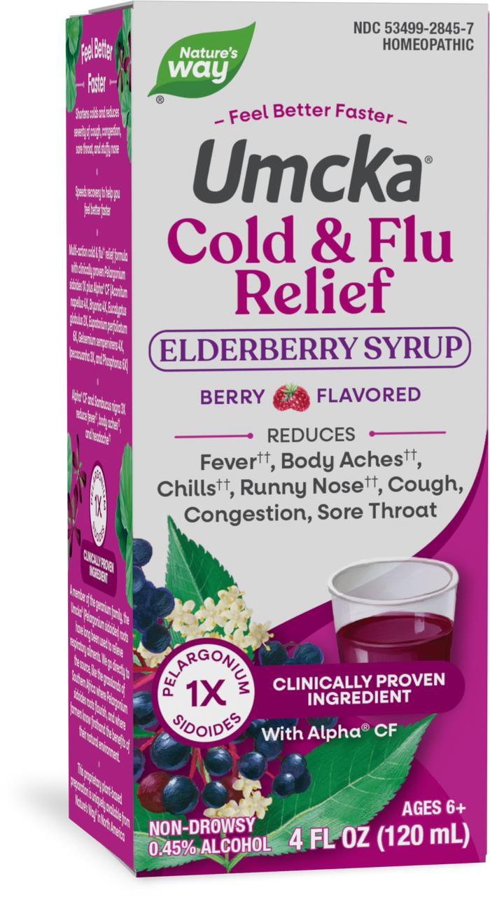<{%PRIMARY_15845%}>Nature's Way® | Umcka Cold & Flu Relief Elderberry Syrup, 4 fl oz (120 ml), Berry